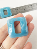 2 x Sky Blue Acrylic Puffy Square Pendants, 32mm (1539)