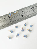 2 x Tiny Gold Plated Blue Cubic Zirconia Teardrop Charms, 8x4mm(1586)
