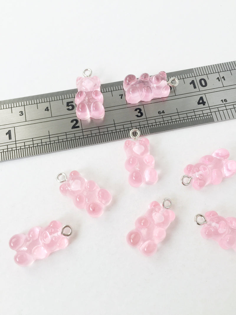 10 x Baby Pink Jelly Bear Pendants, 21x11mm (1687)