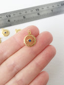 1 x 18K Gold Plated Evil Eye Pendant with Blue Cubic Zirconia Eye Charms, 14x12.5mm (1089)