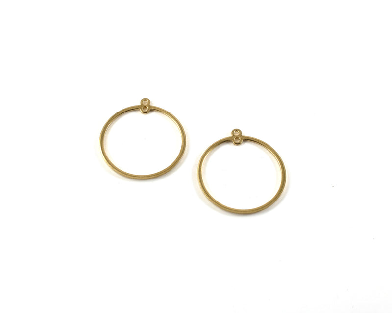 8 x Raw Brass Beadable Hoop Pendants, 28x25mm Linking Rings With Two Loops (C0677)