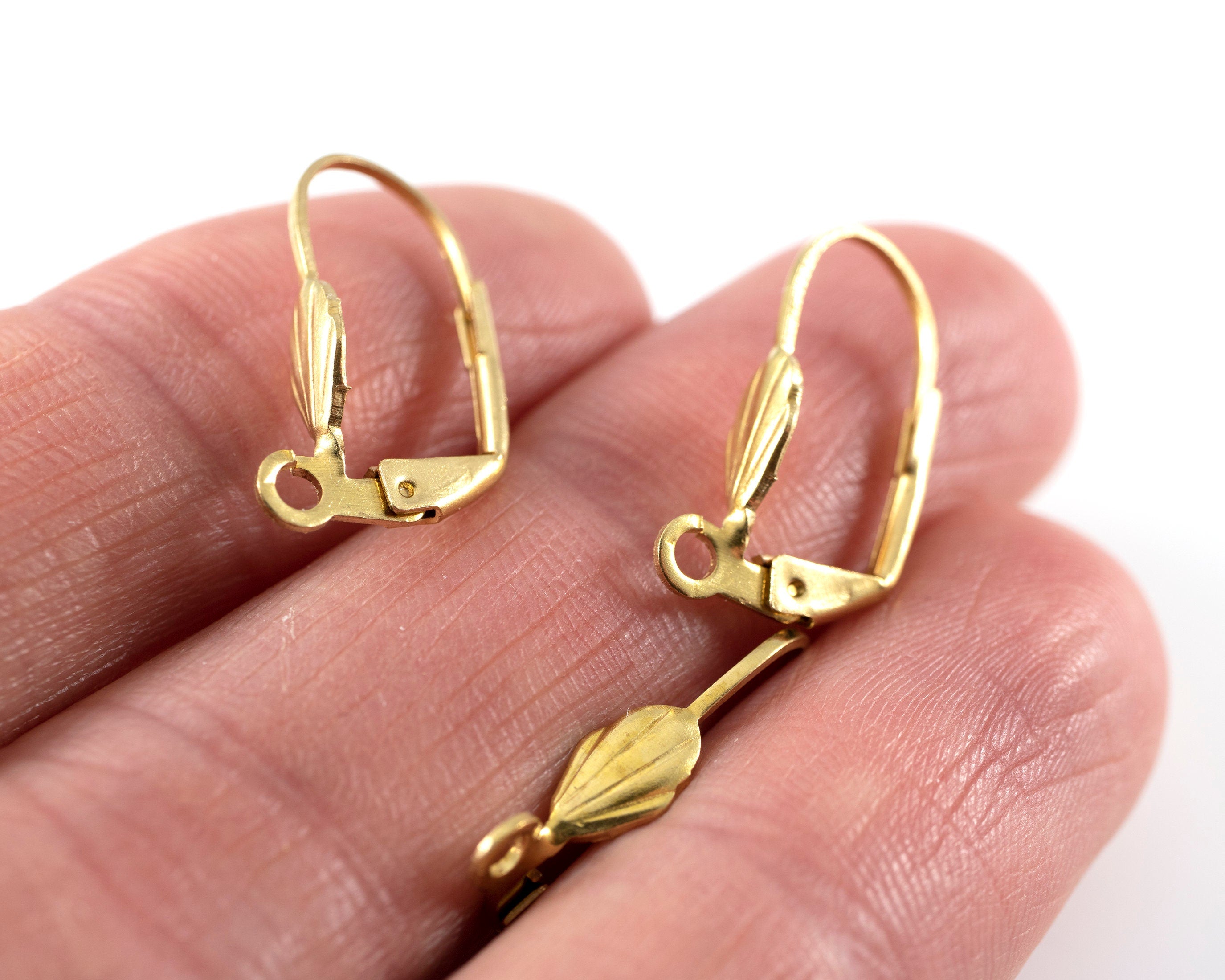 1 pair x Raw Brass Shell Earring Clasps, 19x10mm Leverback Earrings (C0428)