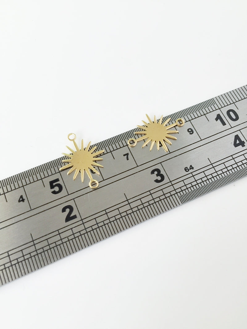 8 x Raw Brass Gold Sun Connectors, 18x13mm (C0121)