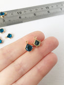 2 x 24K Gold Plated Faceted Glass Charms, London Blue Topaz (1142)