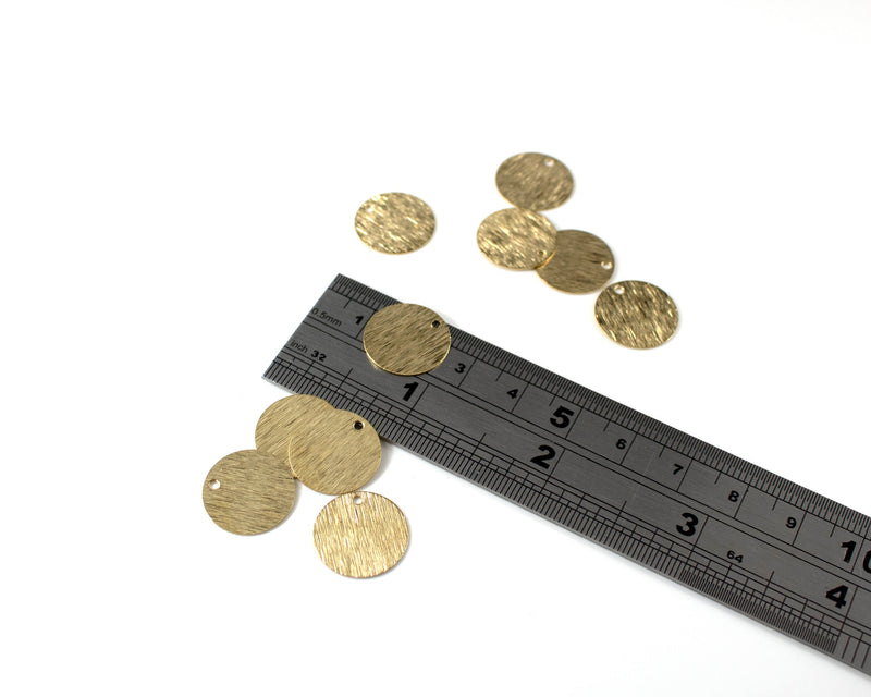 12 x Brushed Raw Brass Round Charms, 15mm (C0178)