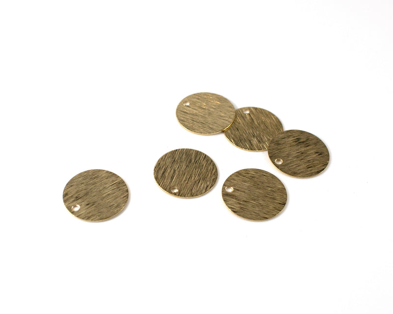 12 x Brushed Raw Brass Round Charms, 15mm (C0178)