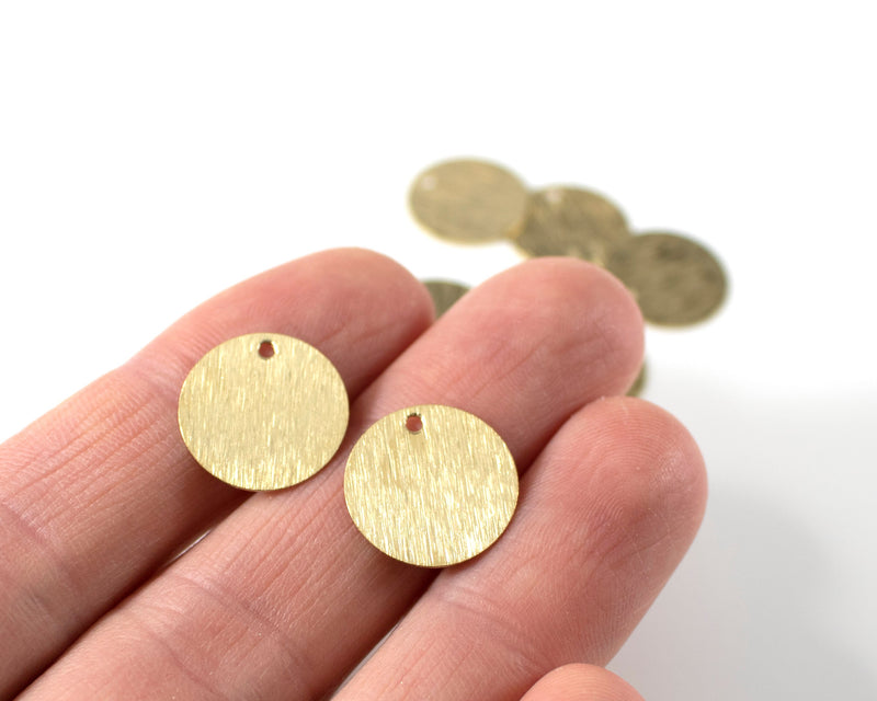 12 x Brushed Raw Brass Round Charms, 15mm (C0178)