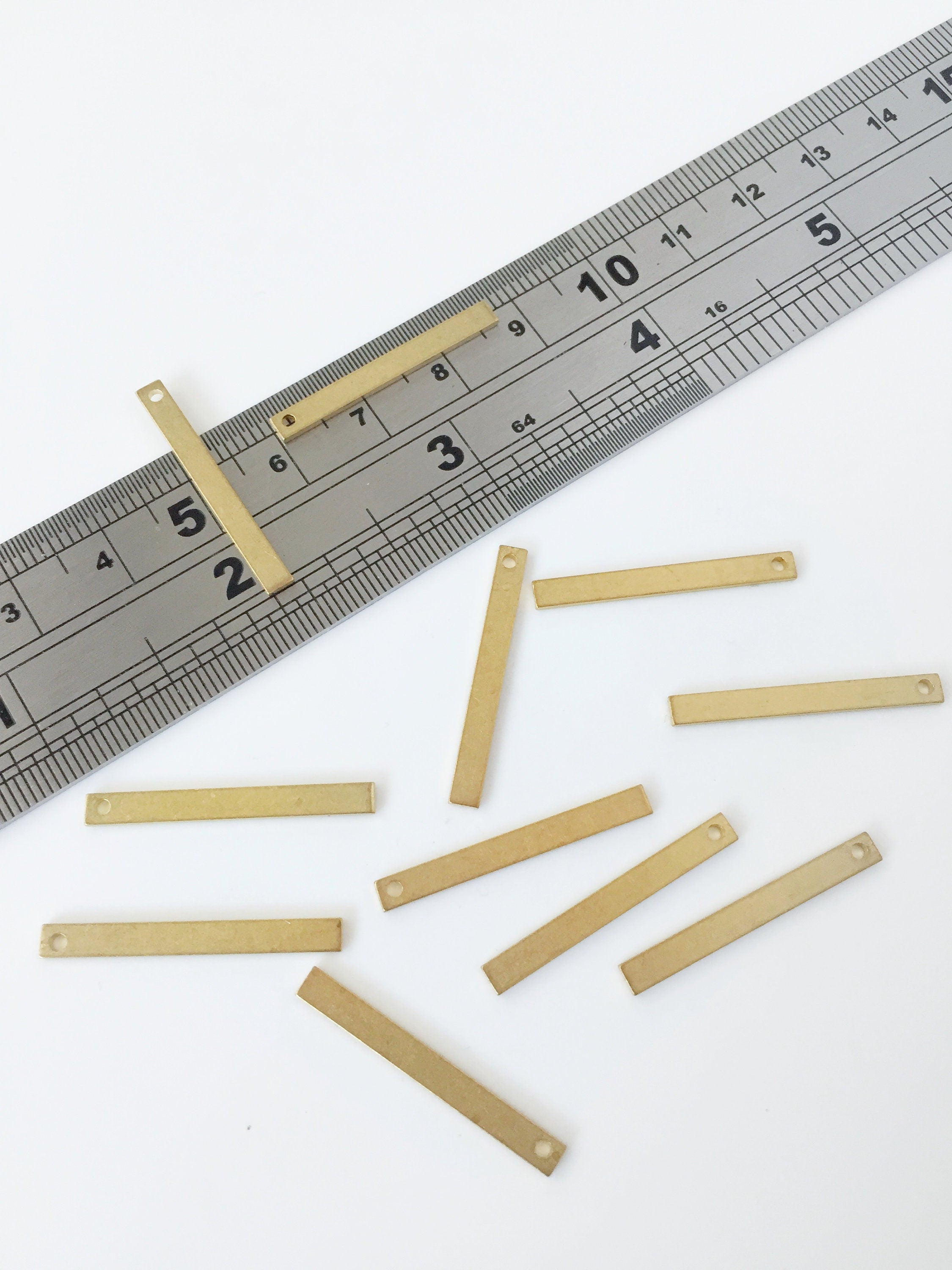 8 x Raw Brass Flat Bar Charms, 27x3mm Rectangular Pendants (C0016)