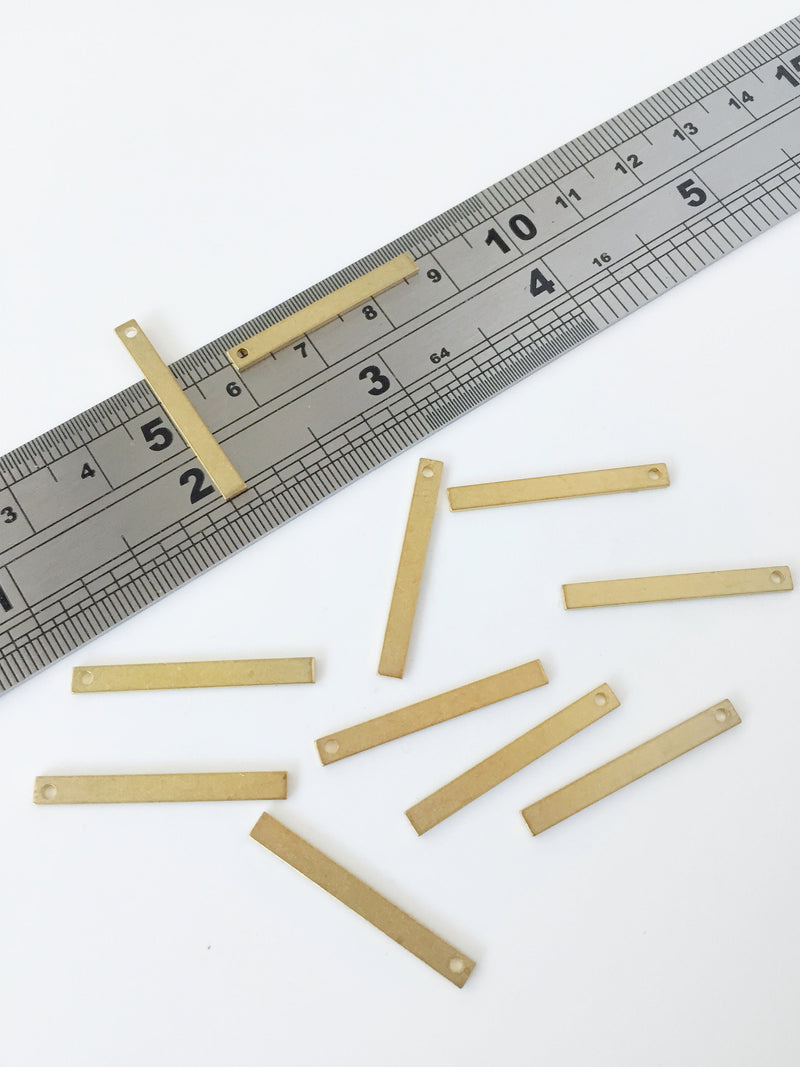 8 x Raw Brass Flat Bar Charms, 27x3mm Rectangular Pendants (C0016)