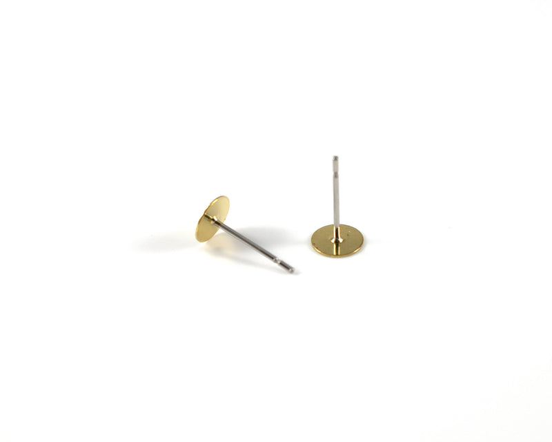20 pairs x Flat Pad Earring Stud, Brass and Stainless Steel 12x6mm Earring Post (C0271)