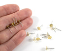 20 pairs x Flat Pad Earring Stud, Brass and Stainless Steel 12x6mm Earring Post (C0271)