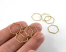 12 x Raw Brass Open Hexagon Connectors, 16x17mm (C0161)