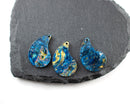 6 x Blue and Gold Cellulose Acetate Teardrop Pendants, 28x20mm (C0591)