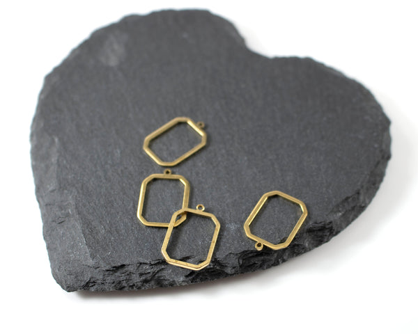 10 x Raw Brass Open Octagon Charms, 21x11mm Polygon Bezel Pendants (C0113)