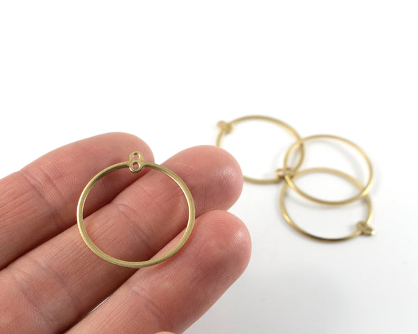 8 x Raw Brass Beadable Hoop Pendants, 28x25mm Linking Rings With Two Loops (C0677)