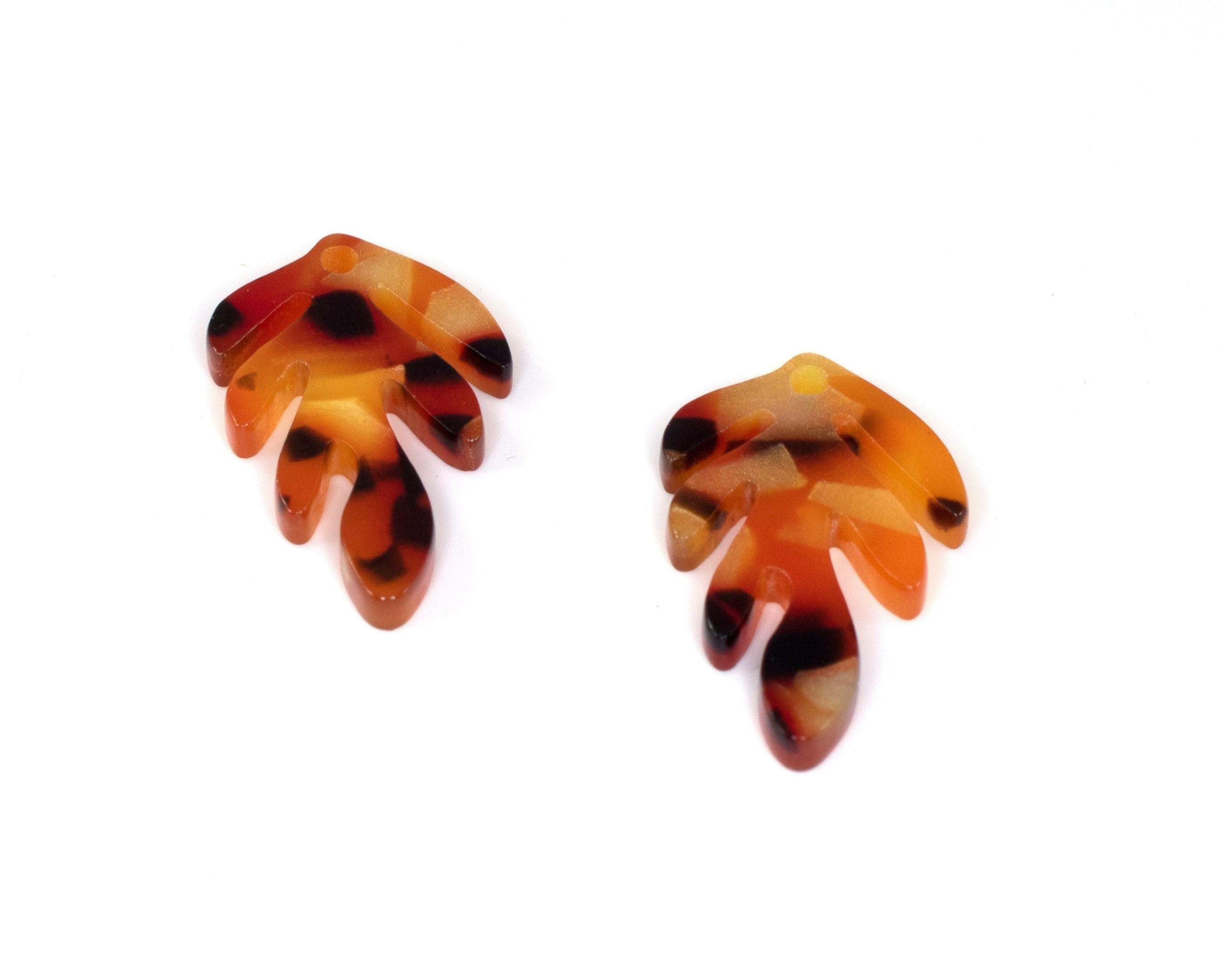 4 x Tortoiseshell Leaf Pendant, 25x16mm Cellulose Acetate Charms (C0573)