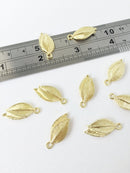 6 x Gold Plated Double Leaf Charms, 23x10mm (1699)