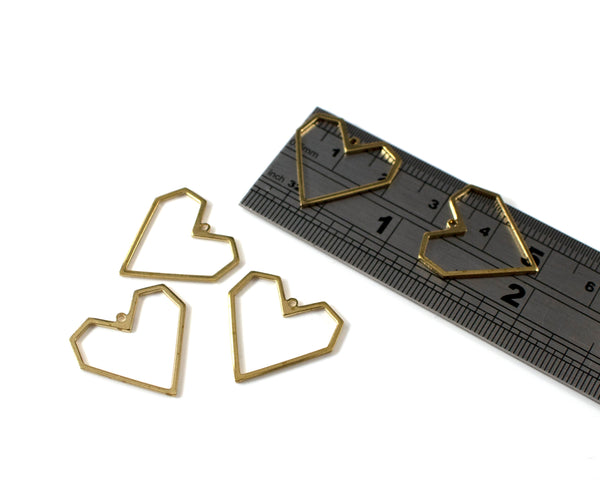 8 x Raw Brass Open Heart Charms, 20mm Outline Heart Pendants (C0114)