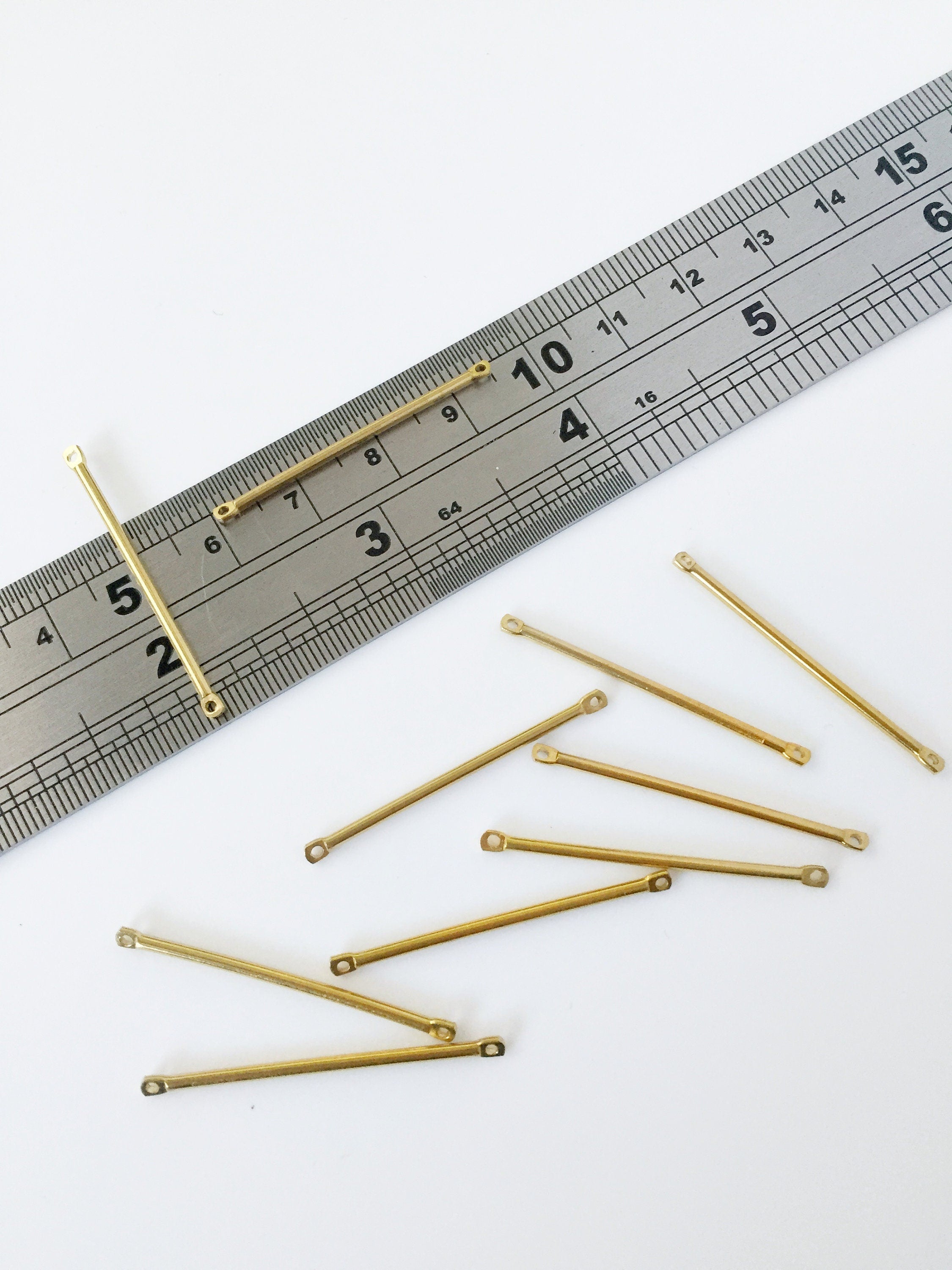 10 x Raw Brass Bar Connectors, 35x1.5mm Stick Links (C0006)