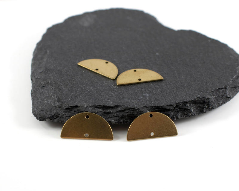 6 x Raw Brass Semicircle Jewellery Connectors, 21x10mm (C0135)