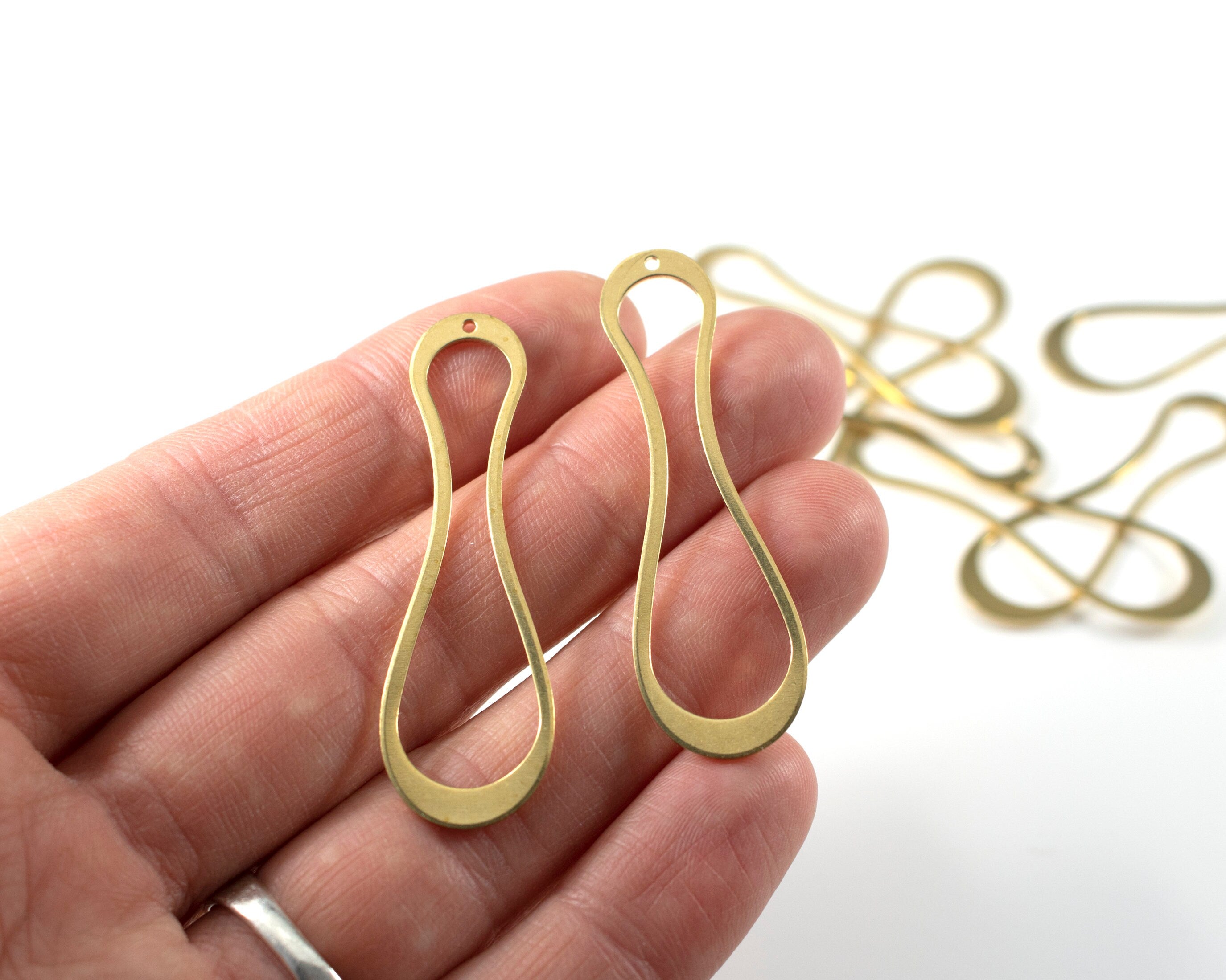 6 x Raw Brass Open Geometric Pendant, 50x15mm (C0019)