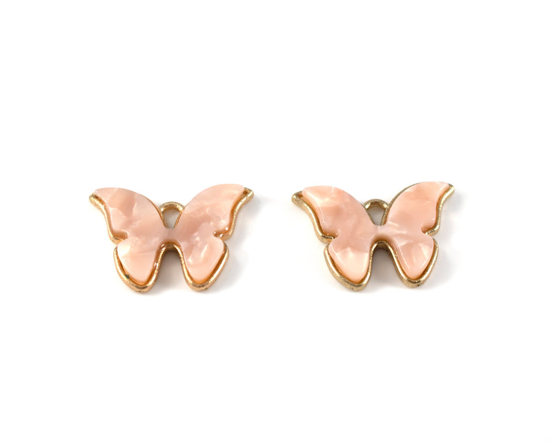 6 x Peach Puff Resin Butterfly Charms, 22x16mm (C0555)