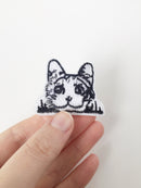 Small Peeping Cat Iron-on Patch, Black and White Animal Applique
