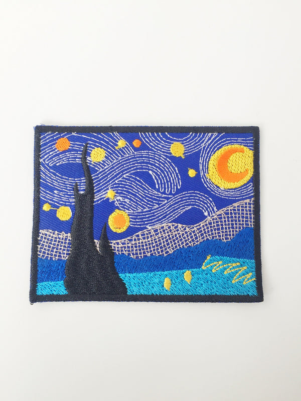 Starry Night Iron-on Patch, Impression Art Badge, Embroidered Van Gogh Inspired Applique