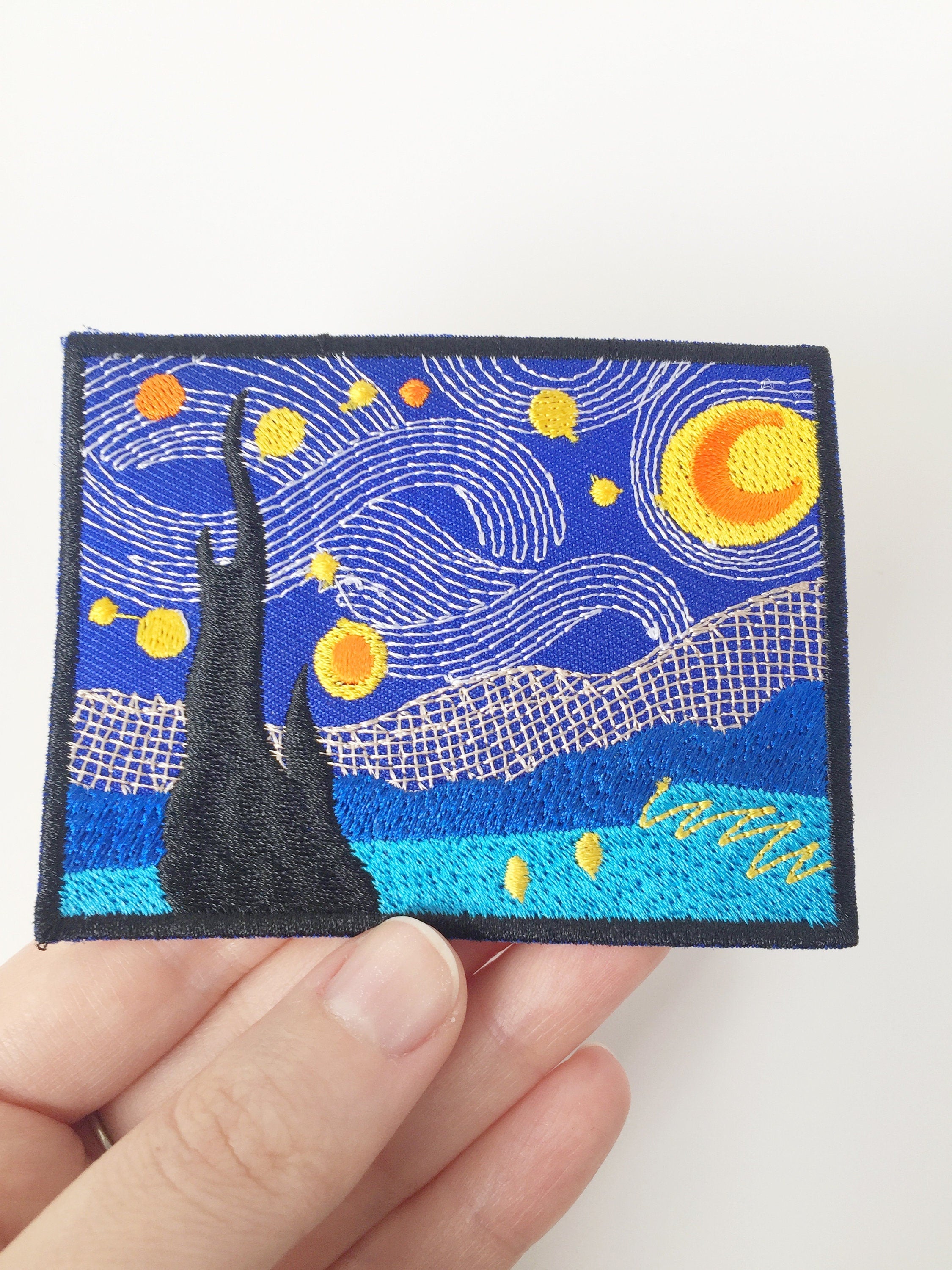 Starry Night Iron-on Patch, Impression Art Badge, Embroidered Van Gogh Inspired Applique