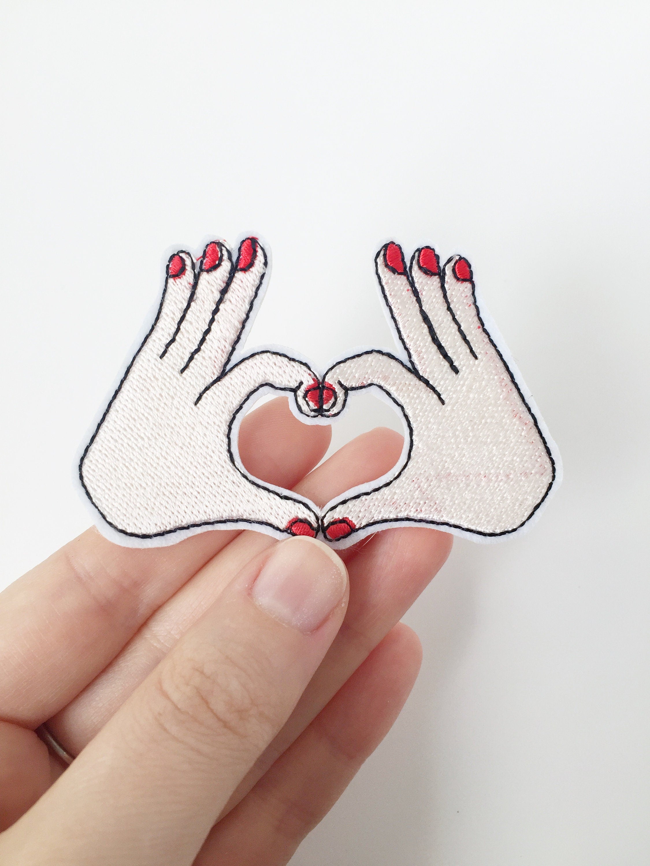 Hand Heart Gesture Iron-on Patch, Sign Language Applique
