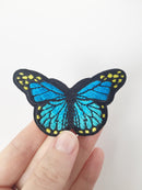 Blue Butterfly Iron-on Patch, Embroidered Butterfly Applique