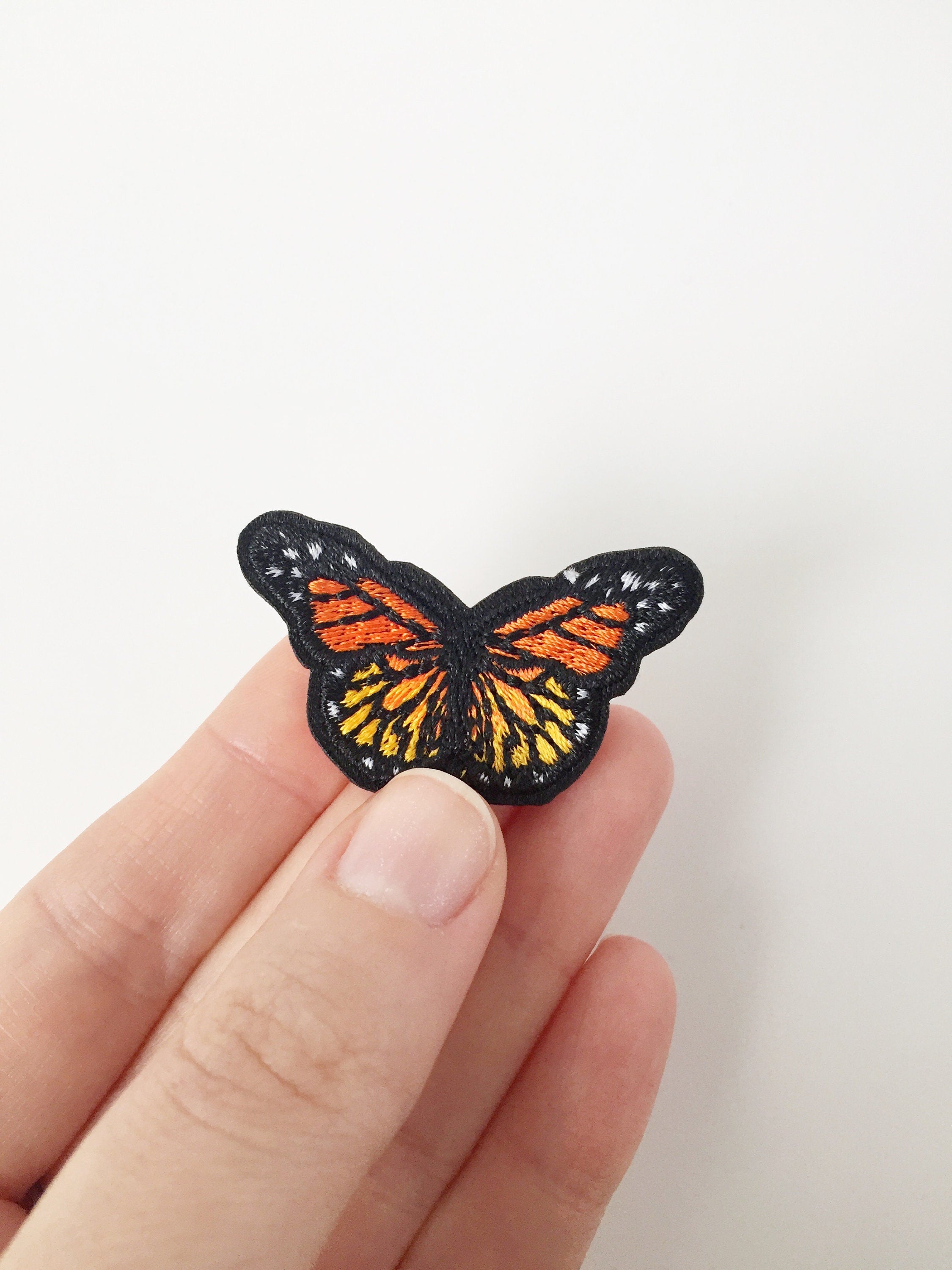 Small Orange Butterfly Iron-on Patch, Embroidered Butterfly Badge