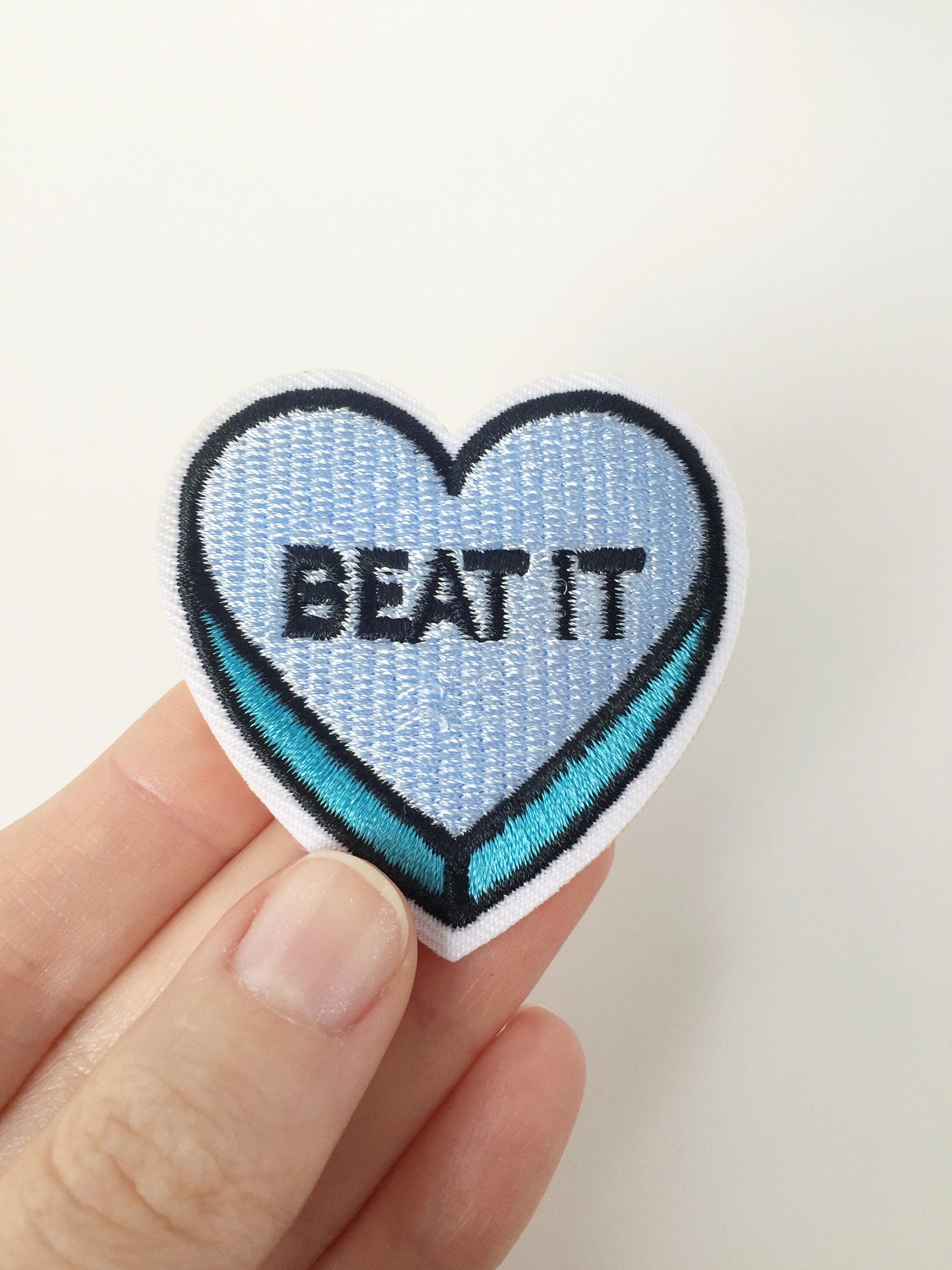 Beat It Heart Iron-on Patch, Blue Heart Applique