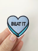 Beat It Heart Iron-on Patch, Blue Heart Applique