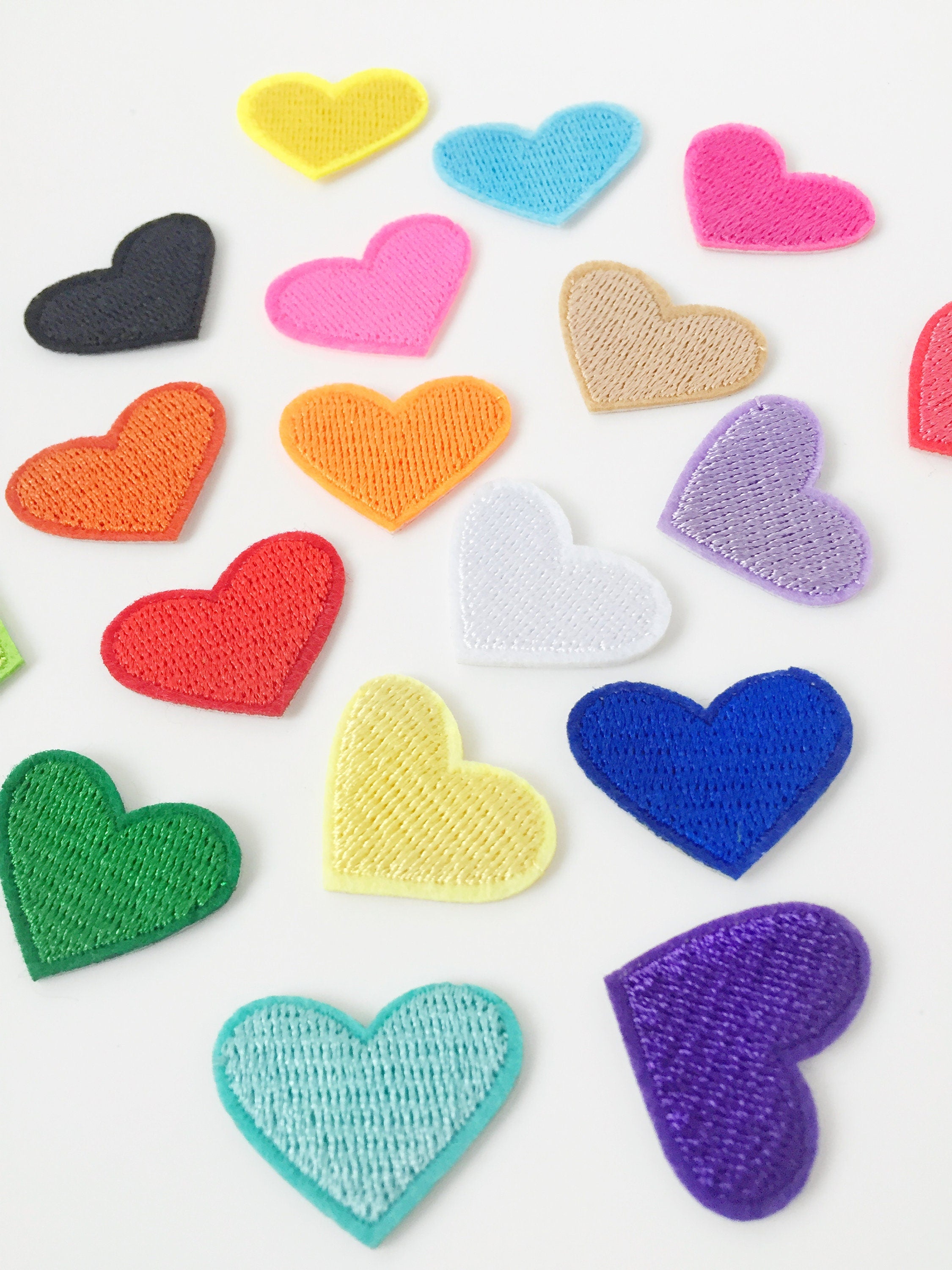 20 x Multicoloured Small Embroidered Heart Iron-on Patches