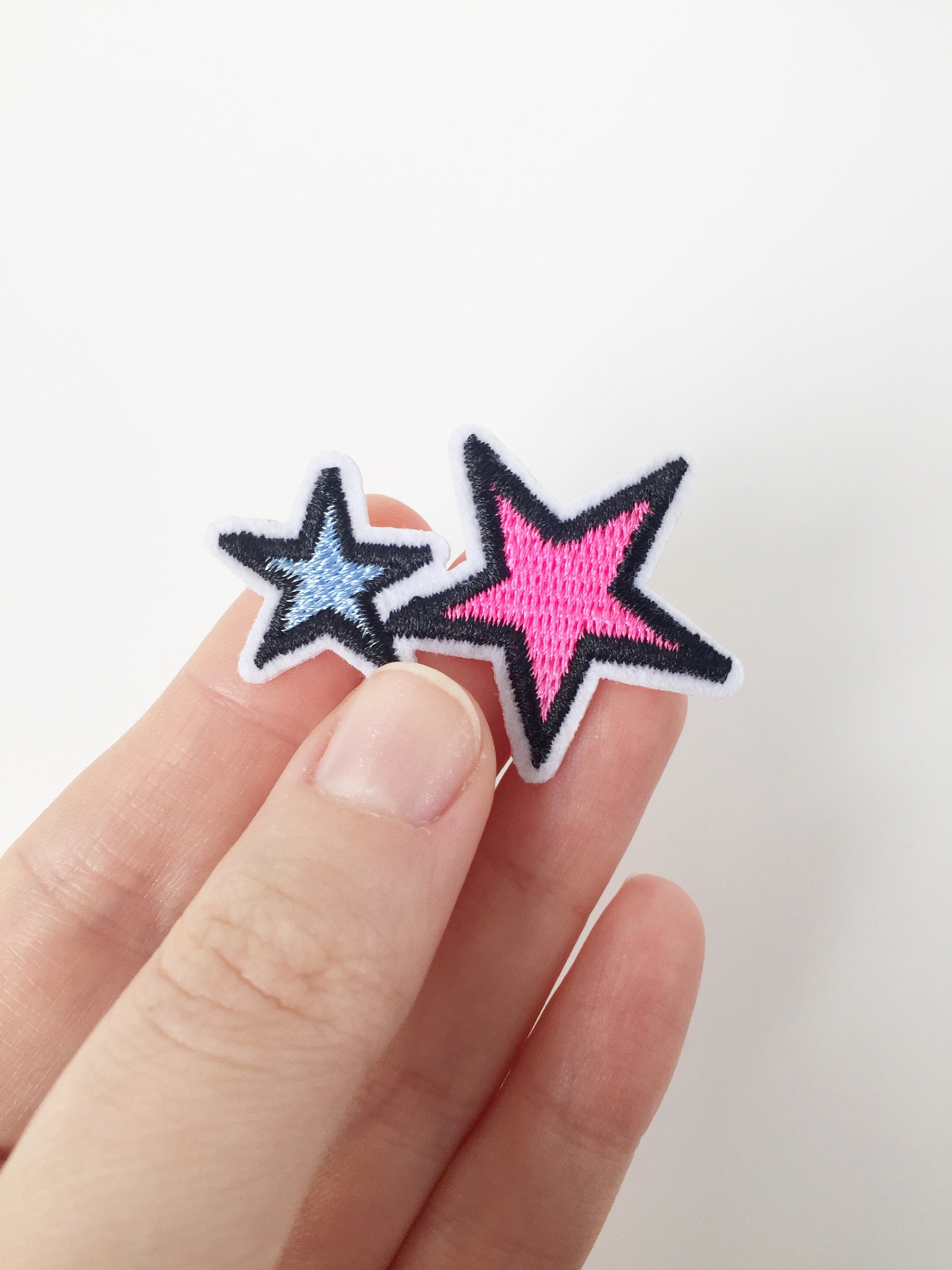 Tiny Stars Iron-on Patch, Embroidered Pink and Blue Star Badge