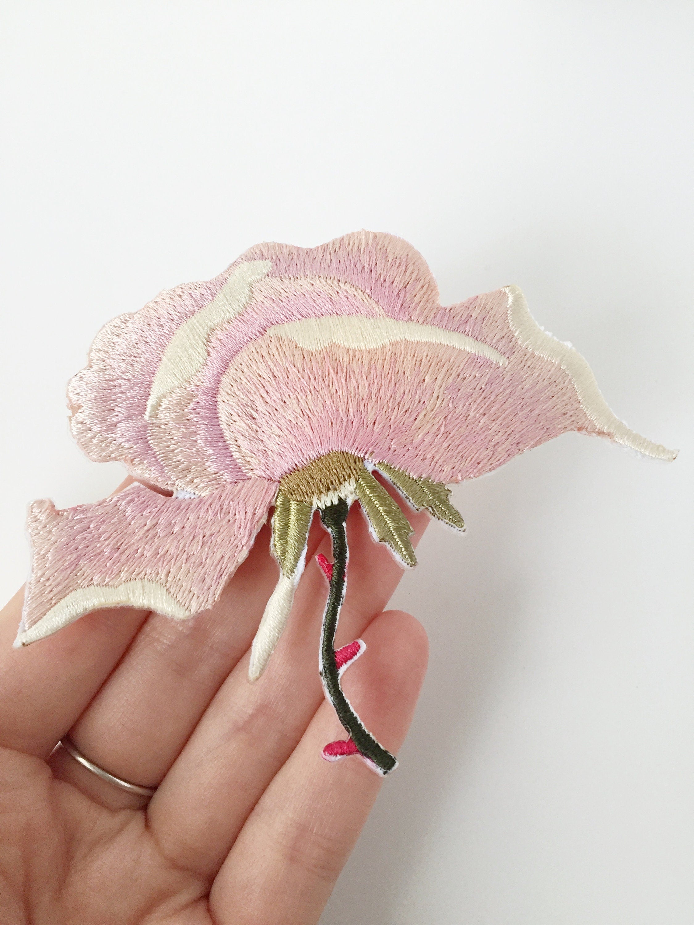 Blooming Rose Iron-on Patch, Embroidered Rose Motif