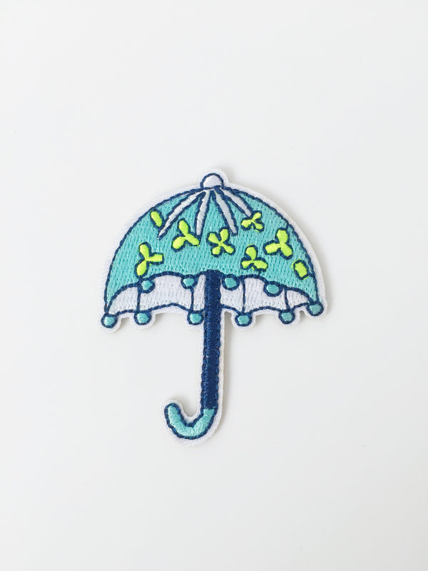 Umbrella Iron-on Patch, Embroidered Floral Umbrella Badge
