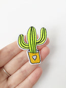 Bright Cactus Iron-on Patch, Saguaro Applique, Succulent Plant Iron On Embroidery