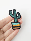 Cactus Iron-on Patch, Embroidered Succulent Badge, Saguaro Applique