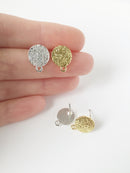 1 pair x Textured Gold Flat Round Earring Studs with Loops (1896)