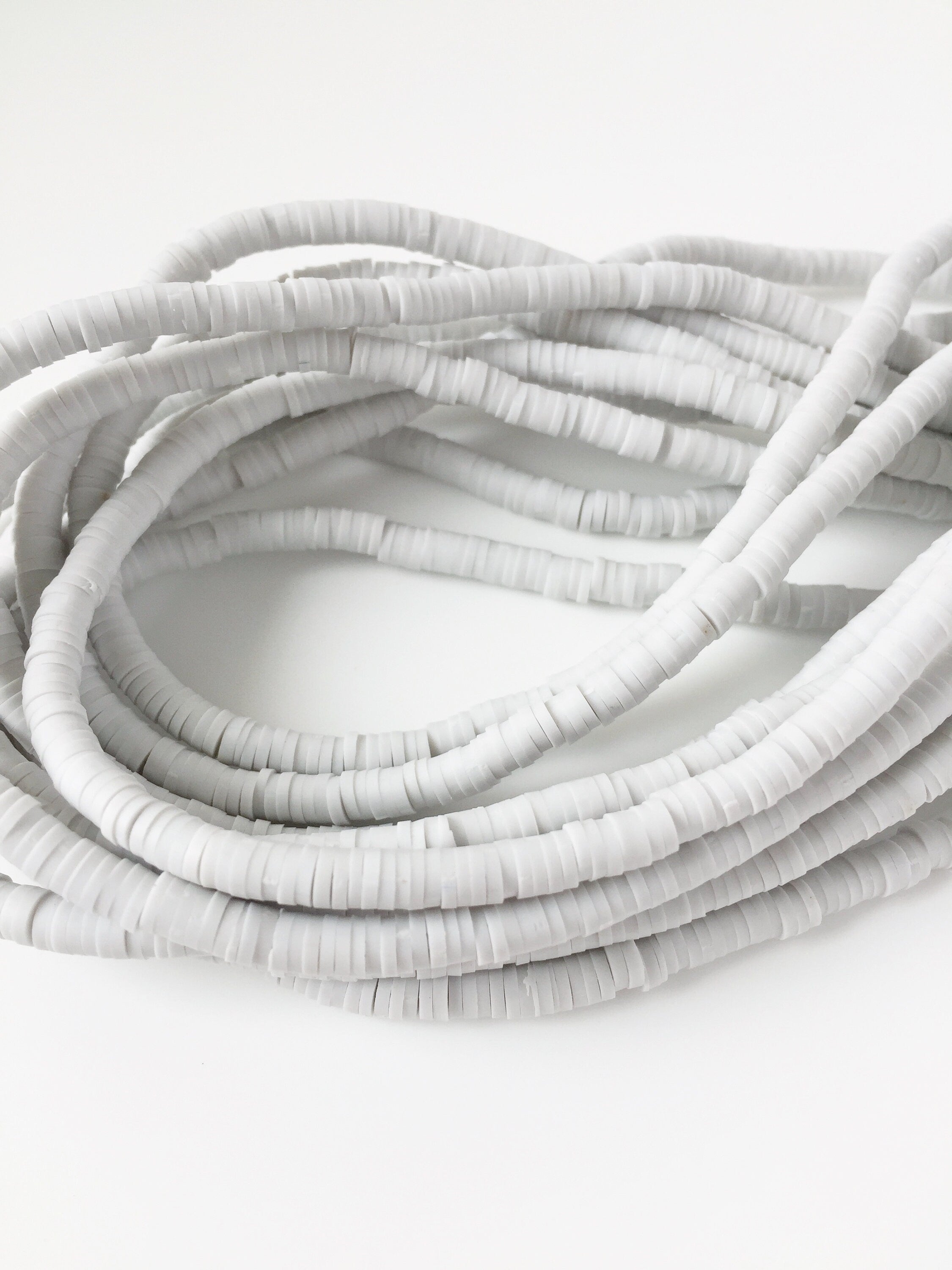 1 strand x 4mm Pastel Grey Polymer Clay Disc Beads, Vinyl Heishi Beads (1775)