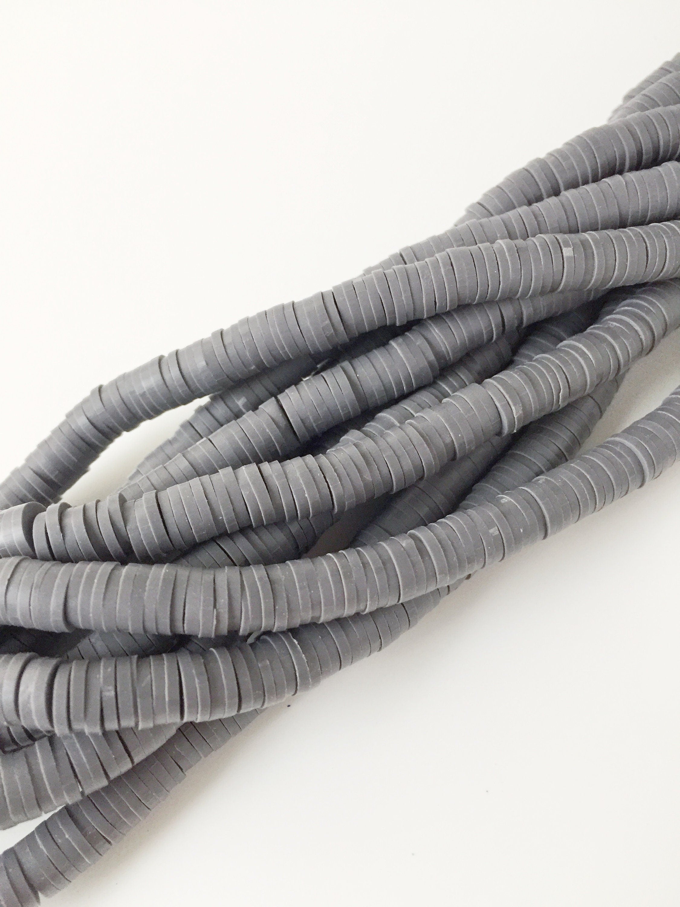 1 strand x 6mm Grey Polymer Clay Disc Beads, Vinyl Heishi Beads (1764)