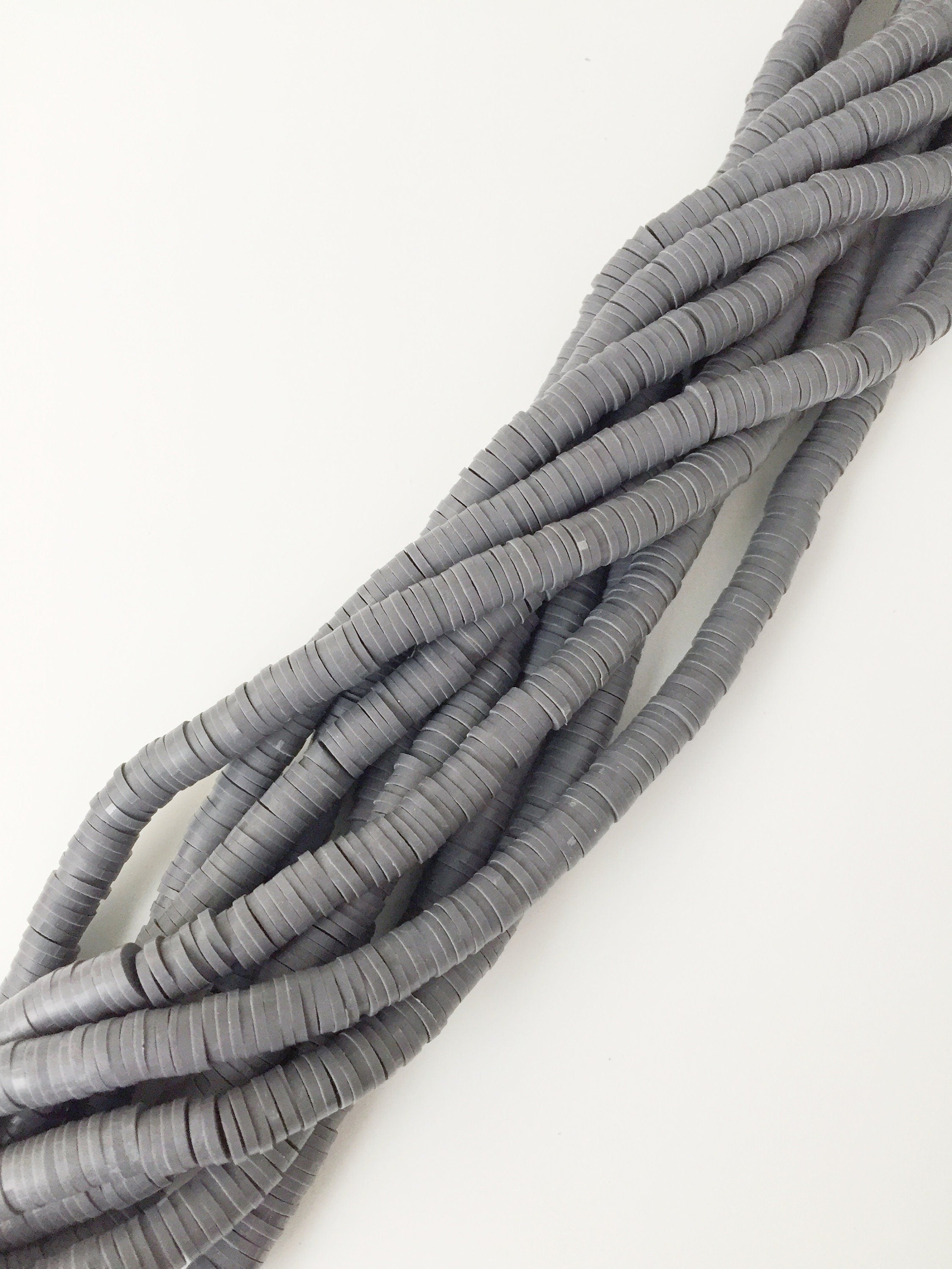 1 strand x 6mm Grey Polymer Clay Disc Beads, Vinyl Heishi Beads (1764)
