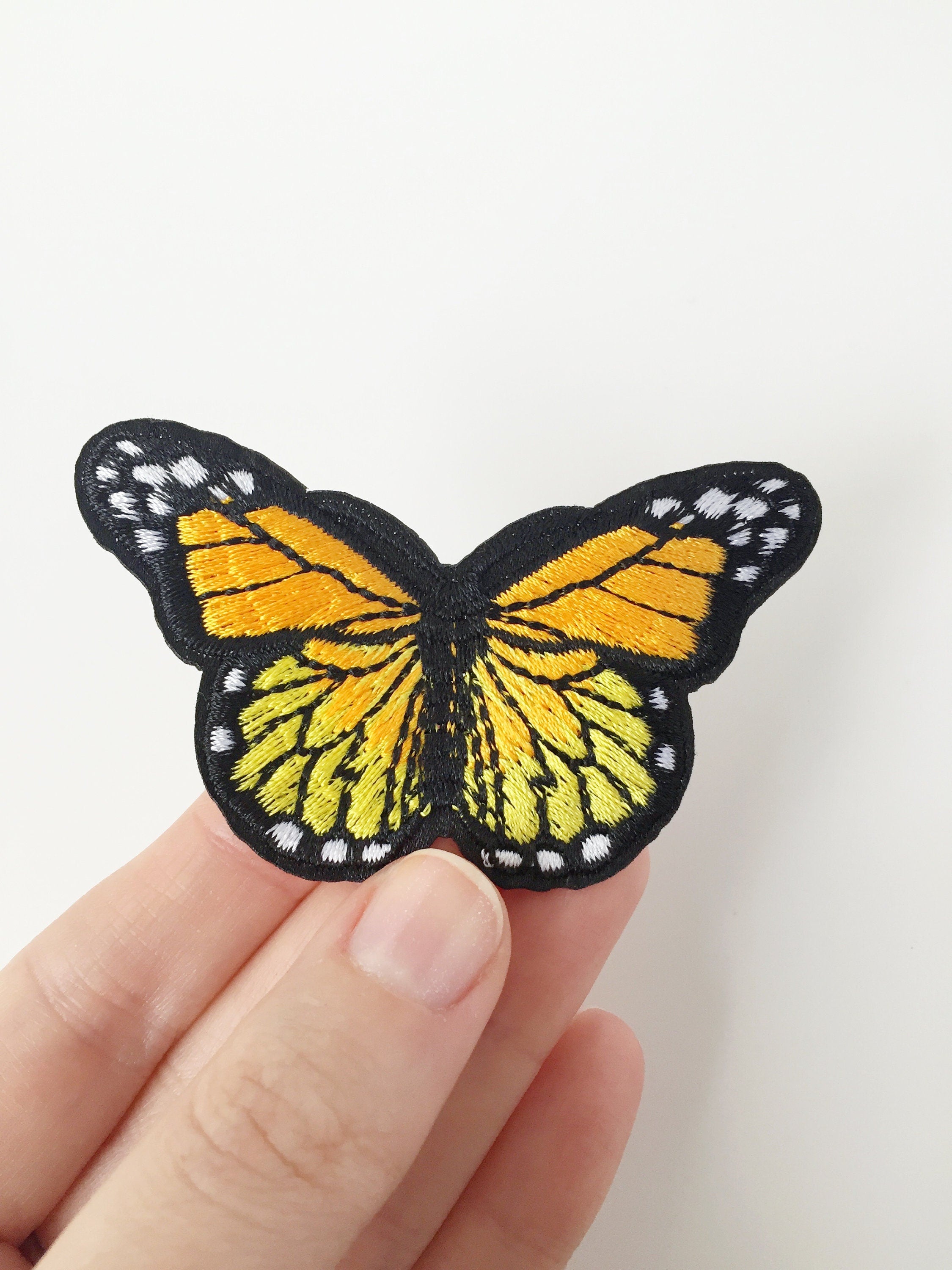 Yellow Butterfly Iron-on Patch, Embroidered Butterfly Badge