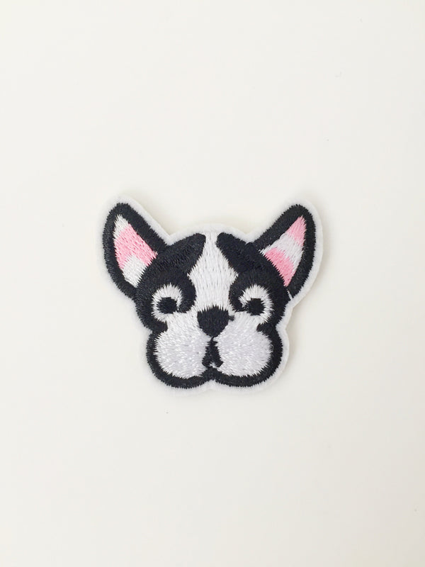 Tiny French Bulldog Iron-on Patch, Embroidered Frenchie Applique