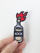 Flaming Spirit Bottle Iron-on Patch, Petrol Bomb Applique (P068)