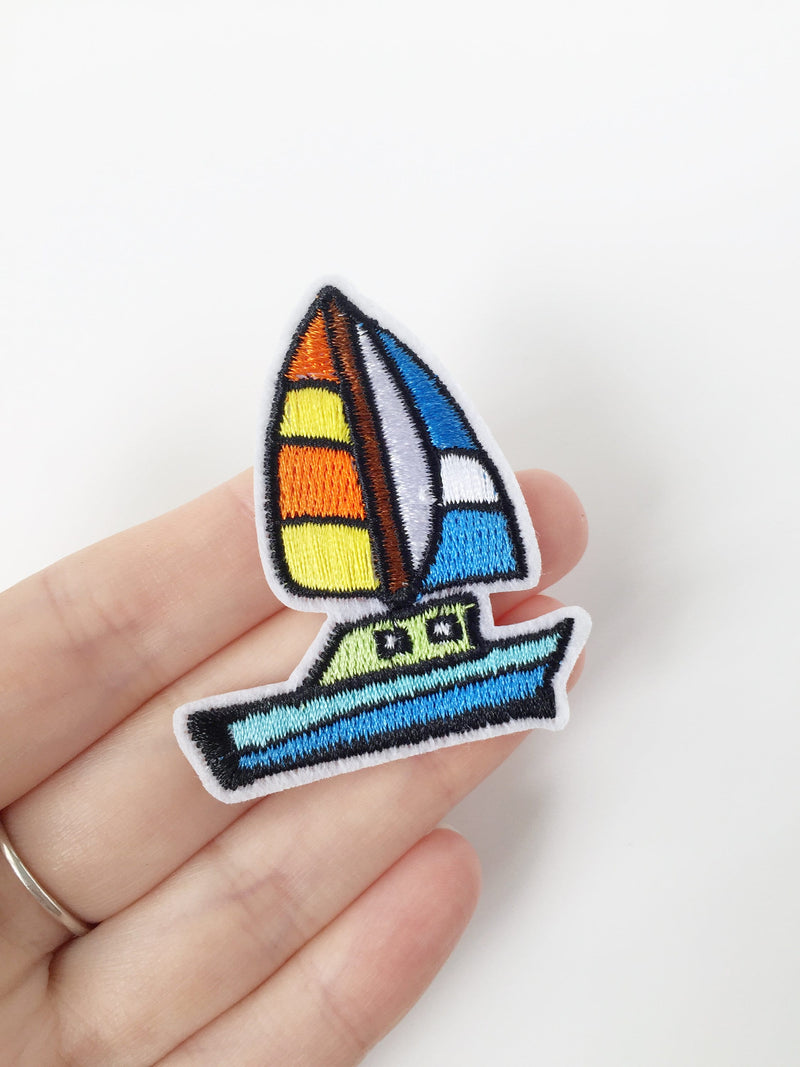 Sail Iron-on Patch, Embroidered Yacht Applique, Boat Iron On Embroidery