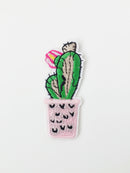 Blooming Cactus Iron-on Patch, Potted Cactus Embroidery Motif