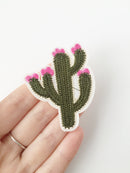 Blooming Cactus Iron-on Patch, Flowering Cactus Embroidery